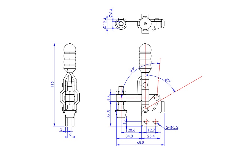 Toggle Clamp - Vertical Handle - Fixed Spindle (Straight Base) GH-12055 