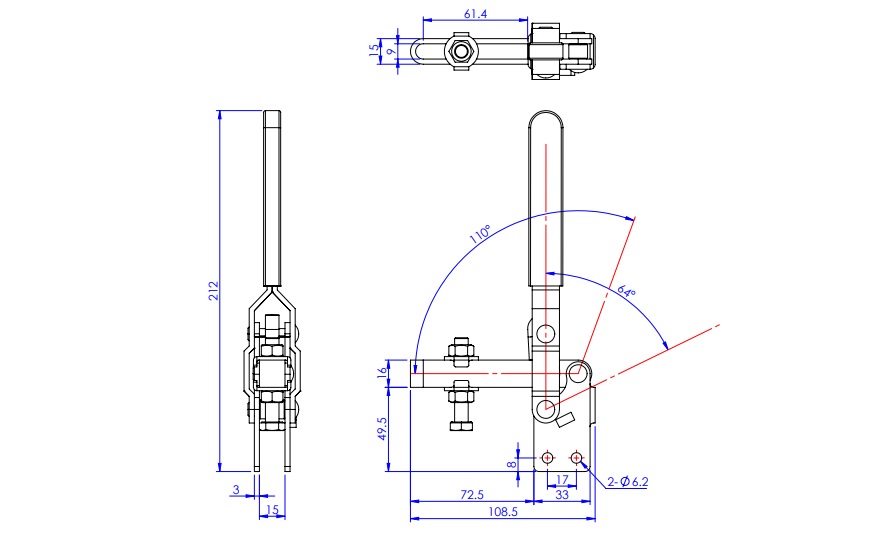 Toggle Clamp - Vertical Handle - U-Shaped Arm (Straight Base) GH-12412 