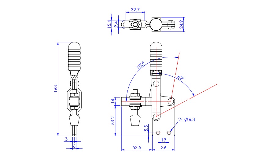 Toggle Clamp - Vertical Handle - U-Shaped Arm (Straight Base) GH-101-DI 