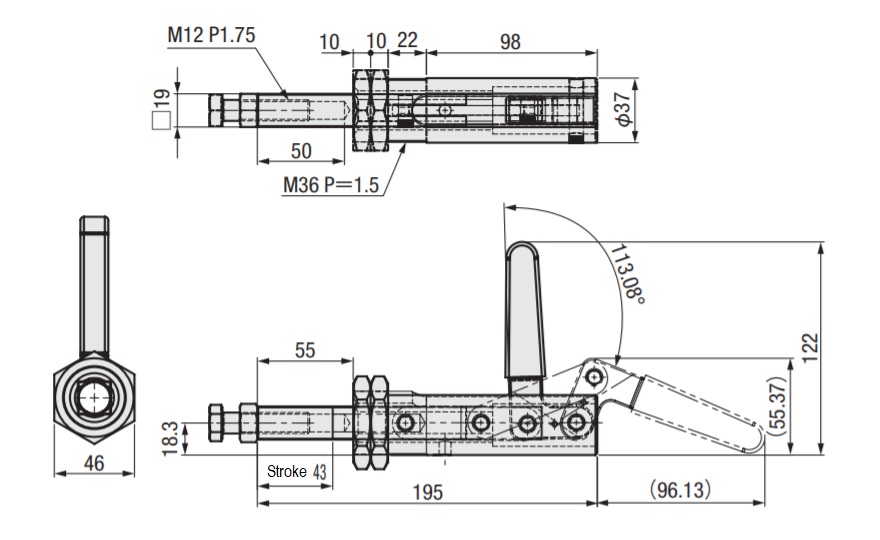 Toggle Clamp - Push-Pull - Flanged Base, Stroke 43 mm, Straight Handle, GH-30511