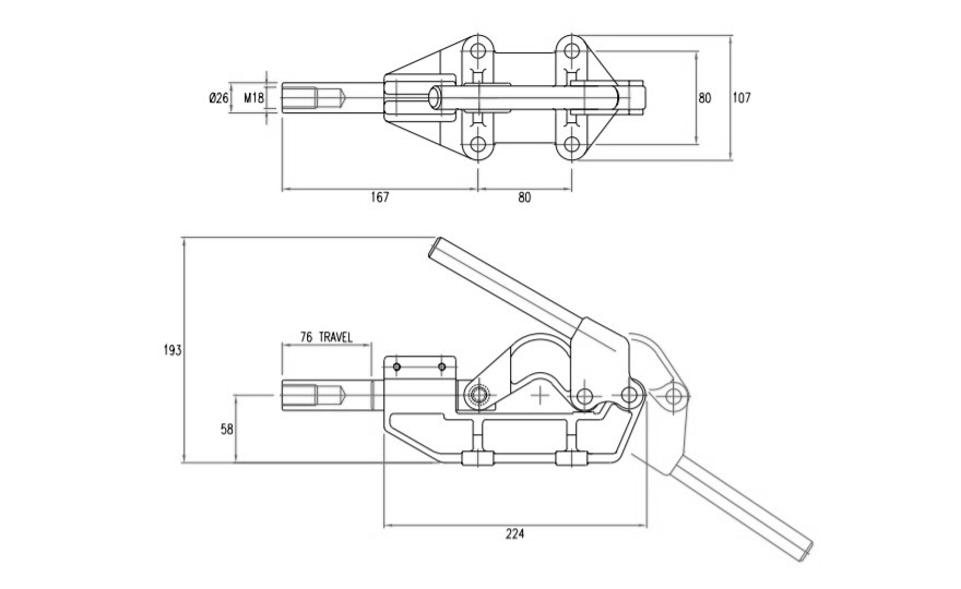 Toggle Clamp - Push-Pull Action Type - Flanged Base, Stroke 76 mm, Straight Arm GH-30513M