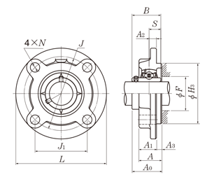 Cast iron round flange with alignment groove drawing UCFC type