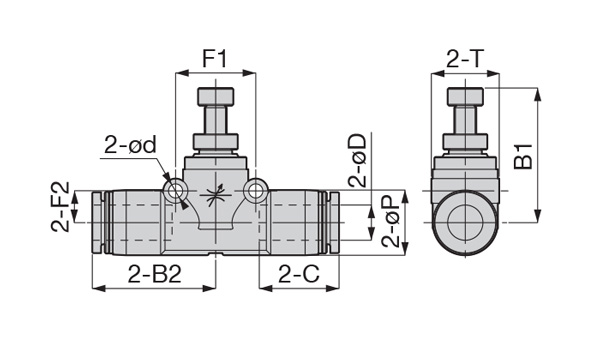 Drawing of Throttle Valve, PP Type, for Clean Environments, Union Straight