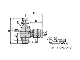 Dimensional drawing of Standard Type Throttle Valve - Elbow