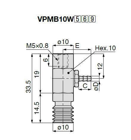Vacuum Pad Multistage Bellows VPMB Barb Fitting Type 
