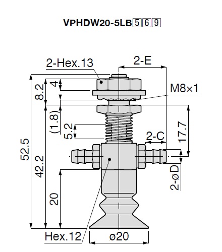 Vacuum Pad Soft Bellows Type VPHDW Barb Fitting Type 