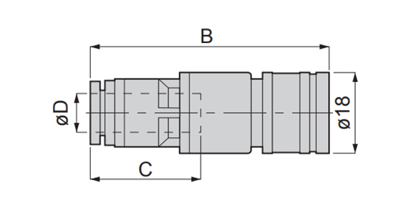15 series socket, one-touch coupling, straight: dimensional drawing