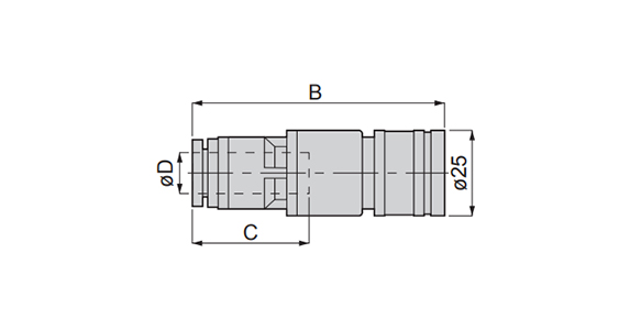 20 series socket, one-touch coupling, straight: dimensional drawing