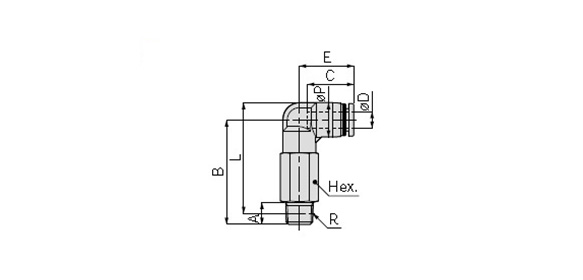 Long Elbow: Inch size dimensional drawing (current product)