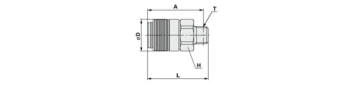 With check valve, male thread type dimensional drawing