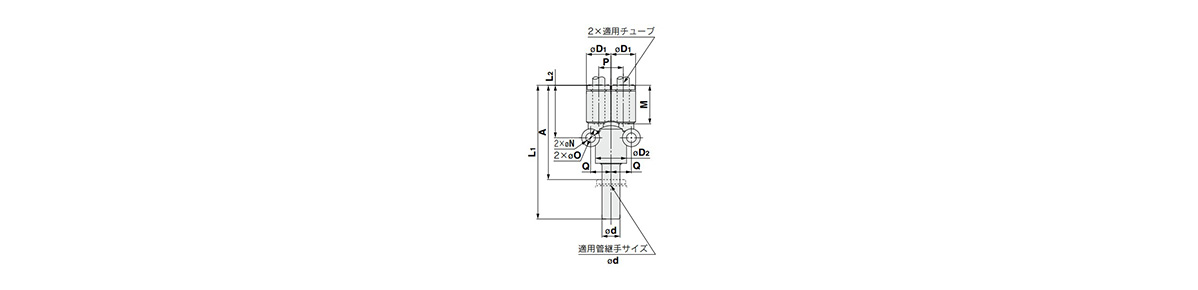 Different Diameter Plug-In Y: KQ2X Outline Drawing 