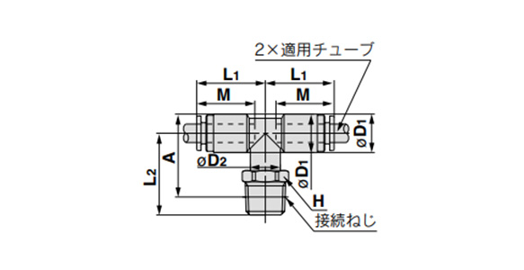 Male Branch Tee KPQT/KPGT outline drawing (for R) 