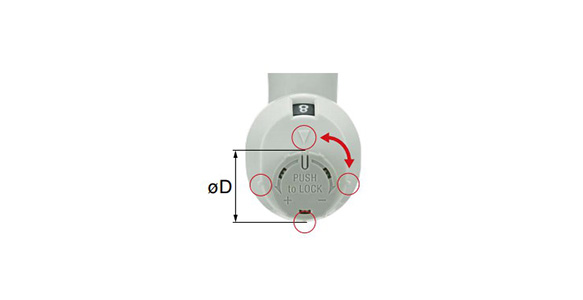 The larger knob and marking of every 90° mark allows for easier operation 