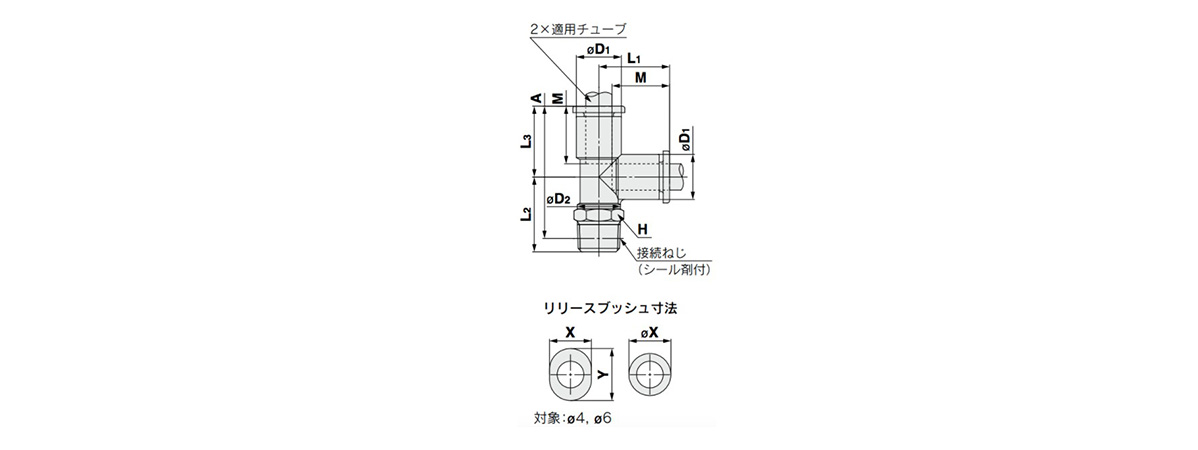Service Tee Union Fitting: KQ2Y-G (Sealant) outline drawing 