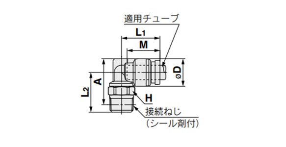 Elbow Union Fitting: KQG2L outline drawing (with R) 