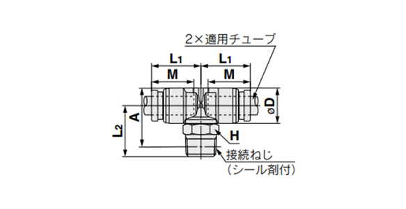 Branch Tee Union Fitting: KQG2T outline drawing (with NPT) 