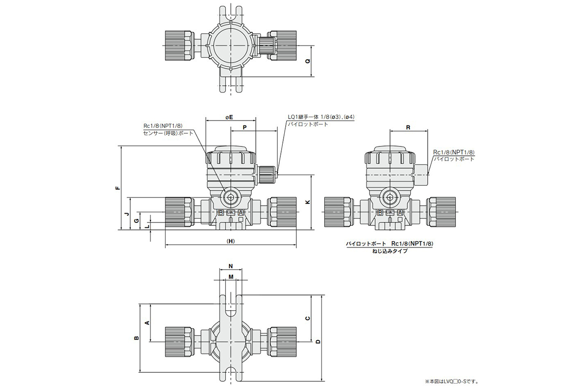 Basic type, high back pressure, N.C. Valve dimensional drawing