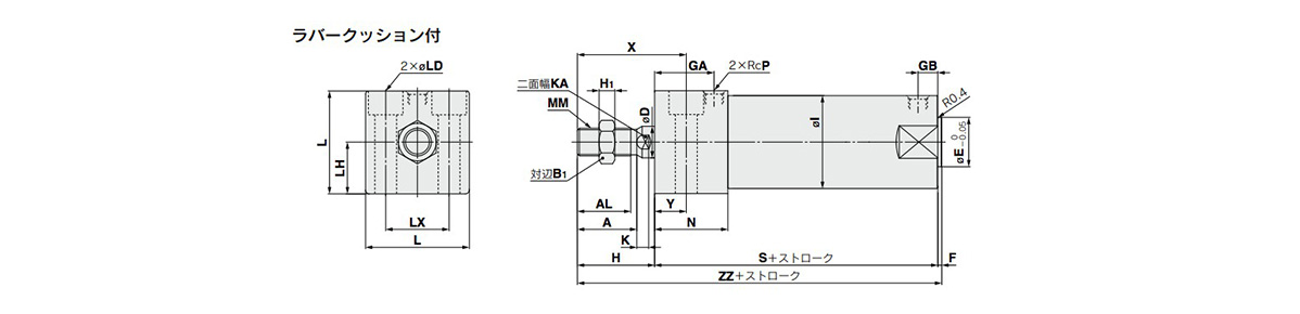 With rubber bumper dimensional outline drawing / Base mounting diagram