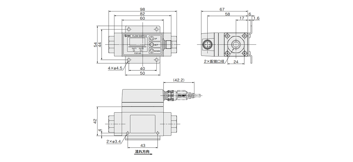 Dimensional drawing of PF2A710/750