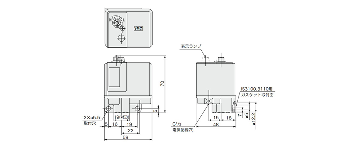 Dimensional drawing of IS3000 Series