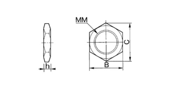 Short Type Shock Absorber RBQ Series Hex Nut dimensional drawing