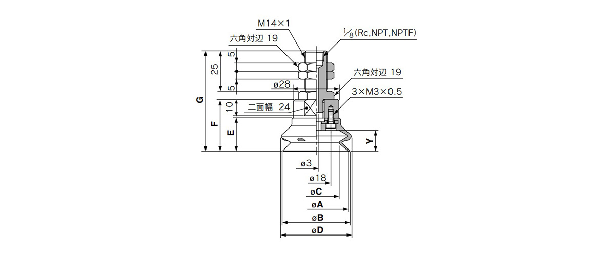 ZPT(50, 40)HB□-A14 (male thread) dimensional drawing