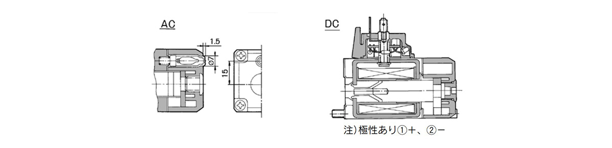 Indicator lamp AC (left figure) / DC (right figure) dimensional / structural drawing