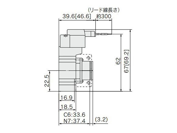 M plug connector (M): SY3120-□M□□-C4/N3/C6/N7 (-F1/2) dimensional drawing