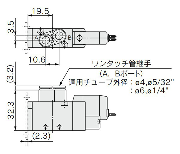 Built-in single-action fitting type: SYJ5120-□G/H□□-C4/N3/C6/N7 (-F) dimensional drawings
