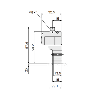 M8 connector (WO): SYJ3□2-□WO□□-M3 dimensional drawing