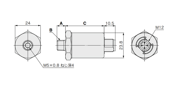 Dimensional drawing of pressure sensor for general-purpose fluid PSE570 Series
