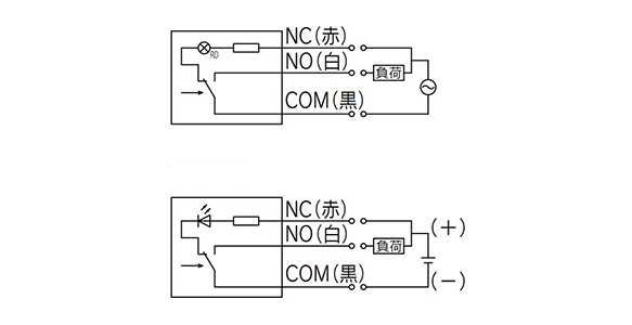  Circuit diagram with indicator light (top: 110, 220 V AC, bottom: 24 V DC)