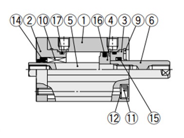 Diagram: with auto switch and built-in magnet, ø16 (16‑mm bore size)