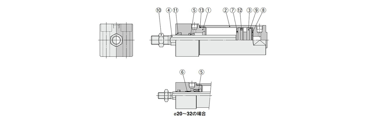 Diagram: non-rotating rod type / bottom mounting