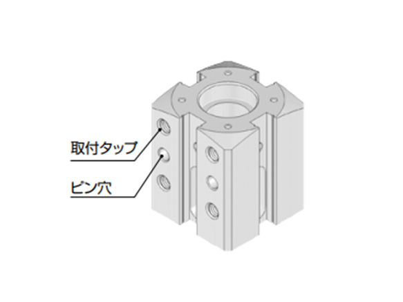 D series external appearance (mounting tap: 4 × M10 × 1.5 / Pin hole: 2 × ø8 [diameter 8 mm] H7)