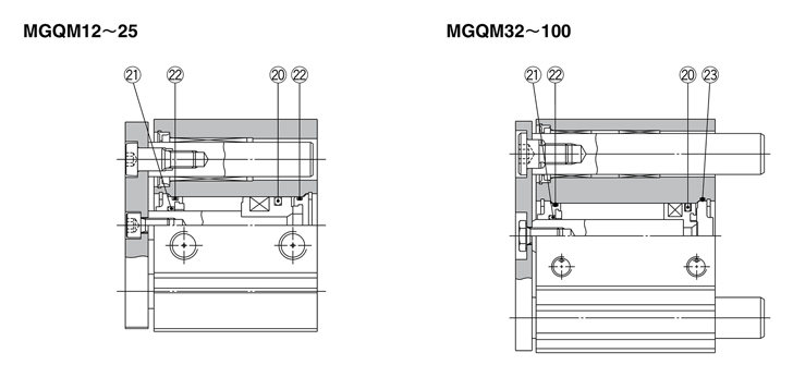 Structural drawing of Guide Cylinder MG Series / Fine Lock Cylinder CLG1 Series / Cylinder With Lock CNG Series, seal set, MGQ type