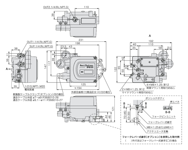 Smart positioner IP8001/8101 series (lever type / rotary type), IP8101 (rotary type), IP8101-0□0/0□3-W, drawing