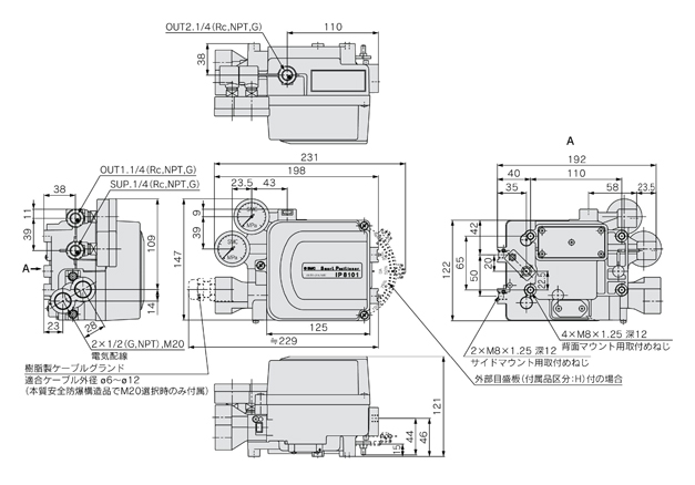 Smart positioner IP8001/8101 series (lever type / rotary type), IP8101 (rotary type), □-IP8101-0□2/0□4, drawing