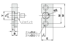 Drawing of type B mounting bracket for Simple Joint Dedicated to Thin Cylinder, CQ2 Series