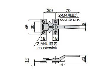 FA-1110-5 dimensional drawing (countersink for 2/M4)